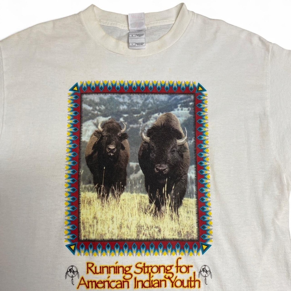 Vintage running strong American  bison white t-shirt